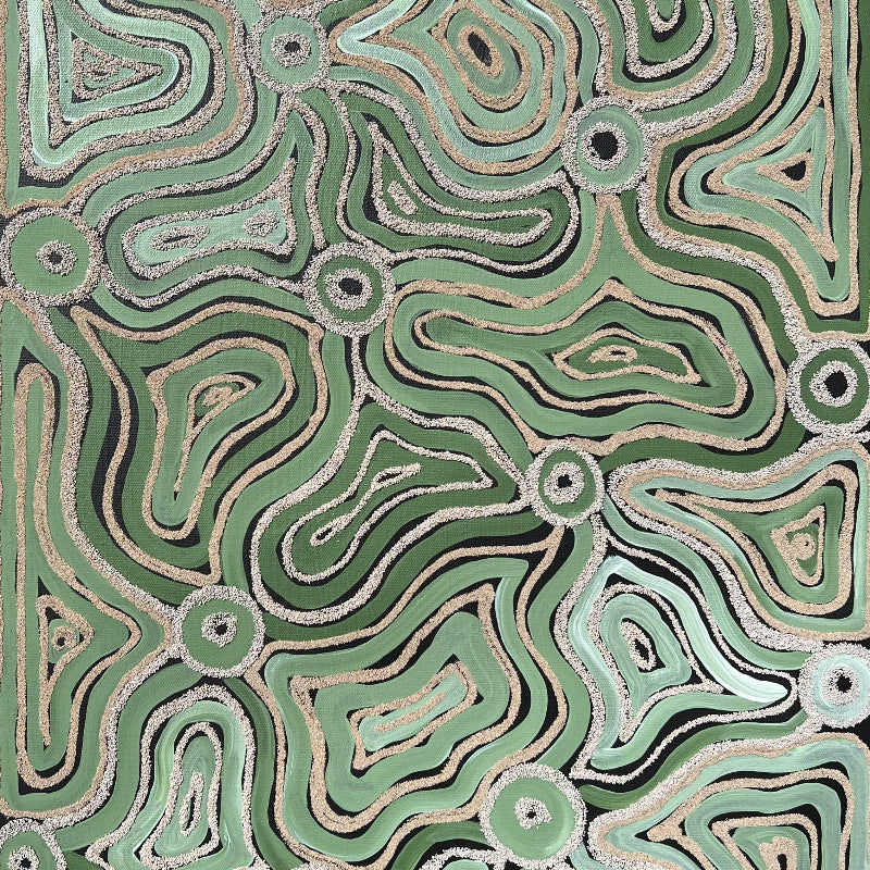 Bark Patterns No.1-Original Artwork-Indigenous Artwork by Shanai Kellett. The patterns made from the grubs eating at the tree trunks, the different shades of colours reflecting against the bark, the sounds of the gums swaying through the wind and the smell of the leaves, especially on summer night walks on Country.