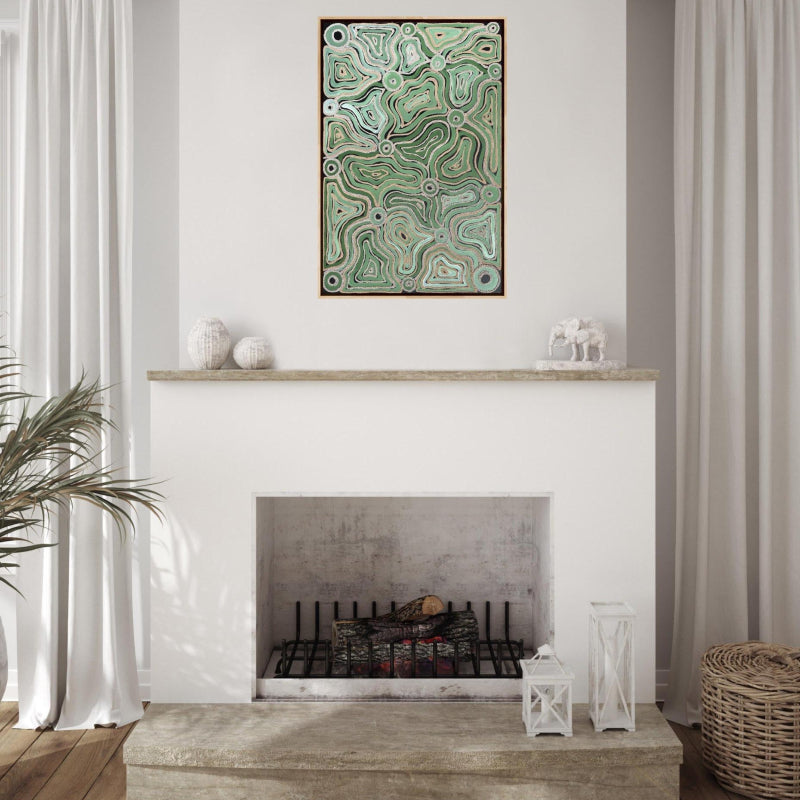 Bark Patterns No.1-Original Artwork-Indigenous Artwork by Shanai Kellett. The patterns made from the grubs eating at the tree trunks, the different shades of colours reflecting against the bark, the sounds of the gums swaying through the wind and the smell of the leaves, especially on summer night walks on Country.