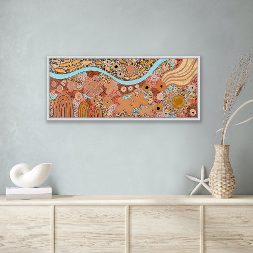 Coral Coast Autumn-Prints-by Shanai Kellett of Maloga Art. Indigenous artwork depicts depicts the pure goodness that autumn has to offer through the changing colours in the environment throughout Boon Wurrung / Bunurong Country.