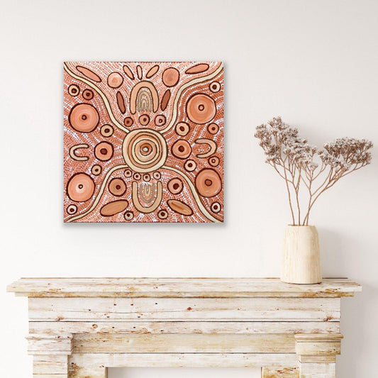 Ochre-Artwork-Original Indigenous Artwork by Shanai Kellett of Maloga Art. This painting resembles the brown and red sandy ochre when you walk on Barmah Forest country.