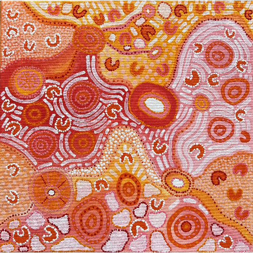 Orange Skies-Indigenous Artwork my Shanai Kellett of Maloga Art. Original artwork inspired by walking around the local community of the Eastern Kulin Nation in the evening.