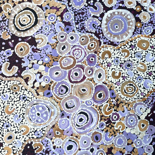 Shimmering Night Sky-Original Artwork by Shanai Kellett of Maloga Art. This contemporary Aboriginal painting captures the serene connection between the ocean and the stars, reflecting the deep cultural ties of land, water, sky and people.