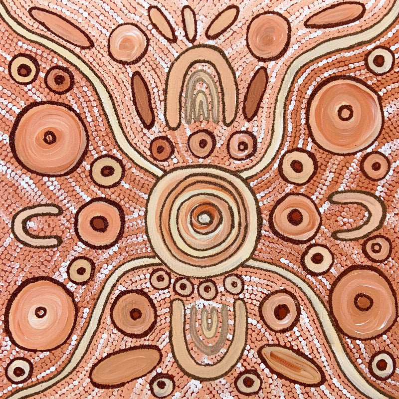 Ochre-Artwork-Original Indigenous Artwork by Shanai Kellett of Maloga Art. This painting resembles the brown and red sandy ochre when you walk on Barmah Forest country.